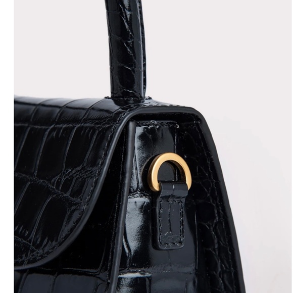 Authentic BY FAR Mini Black Croco Embossed Leather Top Handle/ Crossbody - NWT - Picture 5 of 8
